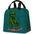 Miniatyrbilde 1 av 5: Dinosaur Lunsjpose, Gjenbrukbar Søt Lunsjboks Isolerte Barn Kjøligere Tote Bag Multifunksjonell Skole Lunsjbeholder for Tenåringsgutter Jenter (Mørk Cyan)