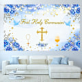 Miniatyrbild 5 av 5: Första Högmässan Bakgrundsbanner Dop Dop Gud Välsigne Festdekorationer Banner Blå Första Högmässan Baby Shower Bakgrund för Pojkar