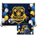 Pikkukuva 1 / 5: 7x5ft Onnellinen syntymäpäivä valokuvaustausta Poliisi teema Pojat 1. syntymäpäiväjuhlat Banner Tausta Dekoraatio Värikkäät ilmapallot Muotokuva Banner