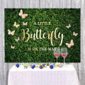 Miniatyrbild 4 av 5: Fjärilsbaby Shower Bakgrund Gyllene Rosa Fjärilar Gröna Blad Bakgrund för Festtillbehör Födelsedag Dekorationer Banner 7x5FT