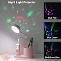 Miniatyrbillede 3 af 7: LED Skrivebord, 2000mAh Genopladeligt Batteri til Læring, Børneskrivebord, USB 3 Lysstyrke, med Stjerneprojektor og Penneholder Pink