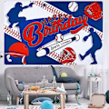 Pikkukuva 3 / 5: Poika Baseball Urheilu Hyvää Syntymäpäivää Tausta Banneri Baseball Teema Hyvää Syntymäpäivää Valokuvaus Tausta Baseball Tausta Syntymäpäiväjuhlat Koristeet