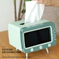 Miniatyrbild 3 av 5: Retro TV-formad servettbehållare med telefonhållare, multifunktionell servettbehållare för kök, sovrum, kontor, vardagsrum, badrum, grön