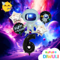 Pikkukuva 2 / 5: Avaruusilmapalloja Syntymäpäiville 6 Vuotta - Astronautti Ilmapallo, Avaruus Ilmapallot, Numero 6 Ilmapallo Musta, 6. Syntymäpäivä Koristeet Tähti Foliot Iso