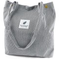 Miniatyrbillede 1 af 5: Cordfløjls Tote Bag til Kvinder Lærred Skuldertaske med Inderlommen