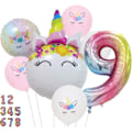 Miniatyrbilde 1 av 5: Enhjørning bursdagspynt - Nummer 5 ballong rosa gradient, enhjørning ballonger, enhjørning festdekorasjoner, enhjørning festutstyr 5. bursdagsfest