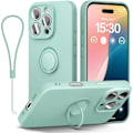 Pikkukuva 1 / 7: Sormustelinekotelo iPhone 16 Pro Maxille, nestemäinen silikoni, ohut muotoilu, tukee magneettista autotelinettä (rannelenkillä), puhelinkotelo iPhone 16 Prolle Mint For iPhone 16 Pro Max 6.9 inch