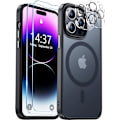 Miniatyrbild 1 av 7: Magnetiskt kompatibel med iPhone 16 Pro Max-fodral, [Inbyggt osynligt stativ][Kompatibelt med MagSafe] [Militärklass stöttåligt] Smalt genomskinligt Black Matte iPhone 14 Pro Max