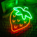 Miniatyrbillede 2 af 5: Jordbær Neon Skilt Rød Grøn Jordbær Led Skilt Frugt Form Neon Lys til Soveværelse Væg Dekoration, Bar, Frugtbutik, Restaurant (15*13 tommer)