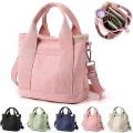 Miniatyrbillede 1 af 5: Multi-lomme Tote Bag med lynlås, Canvas Japansk Håndlavet Håndtaske med rum, Multifunktionel Crossbody Skuldertaske Arbejde