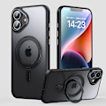 Miniatyrbilde 1 av 5: Magnetisk for iPhone 16 eller 16 Plus deksel [Kompatibel med MagSafe], Gjennomsiktig slank bakdeksel med 360° roterbar ringstativ Black iphone16