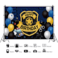 Pikkukuva 4 / 5: 7x5ft Onnellinen syntymäpäivä valokuvaustausta Poliisi teema Pojat 1. syntymäpäiväjuhlat Banner Tausta Dekoraatio Värikkäät ilmapallot Muotokuva Banner
