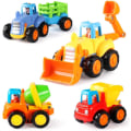 Miniatyrbild 1 av 5: 4-delad friktionsdriven fordonsbyggnad leksaksset, push-pull traktor, bulldozer, cementblandare, barn gåva för pojkar och flickor