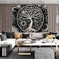 Miniatyrbillede 4 af 5: Livets Træ Gobelin Trippy Mandala Væg Gobelin Sol og Måne Gobeliner Sort Galakse Stjerner Gobelin Boheme Æstetisk(L/148X200cm(, Sort)