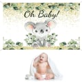 Miniatyrbillede 4 af 5: Koala Oh Baby Baggrund Guld Eukalyptus Løv Baby Shower Baggrunde Dekorationer Køn Afsløring Fest Banner Fotografi Baggrund
