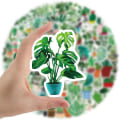 Miniatyrbilde 2 av 5: 100 stk Levende Naturgrønne Plante Klistremerker Potted Salvie Kaktus Bregne Blomster Estetiske Dekaler for Hydroflask, Vannflasker, Journal, Skrapbok Bærbar PC