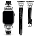 Miniatyrbilde 1 av 10: Passer til Apple watchS10-1 generasjons klokkearmbånd mikrofiber skinn liten midje perle moterem Black 38mm/40mm/41mm/42（series10）