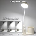 Pikkukuva 4 / 7: LED-työpöytälamppu, 2000mAh Latautuva Akku Oppimiseen, Lasten Työpöytä, USB 3 Kirkkautta, Tähtiprojektori ja Kynäteline White