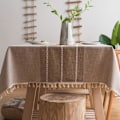 Miniatyrbilde 1 av 5: Solid bomulls- og linduk for rektangulære bord - Duk med robust gitterbroderi. (140 x 220 cm, Khaki)