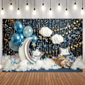 Pikkukuva 4 / 5: Syntymäpäivävalokuvaustausta Valokuvastudio Ilmapallot Kultainen Kimalteleva Tähti Vauva Muotokuva Tausta Pilvi Kuu Photocall (7x5FT/2.1x1.5m)