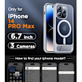 Pikkukuva 2 / 7: Magneettinen iPhone 16 Pro Max -kotelo, [Sisäänrakennettu näkymätön jalusta][Yhteensopiva MagSafe-tekniikan kanssa] [Sotilastason iskunkestävä] Ohut läpikuultava Silver iPhone 14 Pro Max