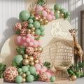 Miniatyrbild 1 av 5: Djurtryckt rosa salviagrön ballonggirlang bågset 145 st djungel födelsedag flicka skogs babyshower vild en dekor för festtillbehör
