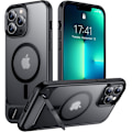 Pikkukuva 1 / 7: Magneettinen iPhone 16 Pro Max -kotelo, [Sisäänrakennettu näkymätön jalusta][Yhteensopiva MagSafe-tekniikan kanssa] [Sotilastason iskunkestävä] Ohut läpikuultava Black Matte iPhone 13 Pro Max