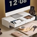 Miniatyrbillede 8 af 8: SoBuy Skærmstativ med 2 skuffer,BBF02-W White Length 47 cm