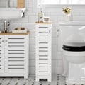 Pikkukuva 1 / 9: SoBuy WC paperiteline kylpyhuone kaappi Hyllykokonaisuus BZR85-W Toilet paper holder