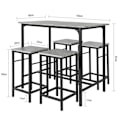 Pikkukuva 2 / 7: SoBuy Baaripöytä ja 4 jakkaraa, Ruokailuryhmä, OGT11-HG Grey Table with 4 stools