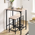 Miniatyrbillede 7 af 8: SoBuy Bordsæt med 2 taburetter Barbord Loungebord OGT10-N Wood Table with 2 stools