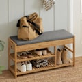 Miniatyrbillede 9 af 9: SoBuy Skobænk i træ med grå hynde FSR47-N Bench in length 90cm