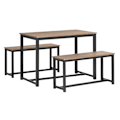 Miniatyrbild 3 av 10: SoBuy Matbord och 2 pallar, Matgrupp OGT25-N Brown Table with 2 benches