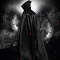 Miniatyrbild 3 av 6: Halloween sammetsmantel Cape med huva Black L