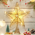 Miniatyrbild 4 av 4: QQX. Gyllene julgransstjärna med ljus för julgranskronan, 20 LED-lampor på julgranskronan