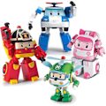 Miniatyrbillede 1 af 5: SBSG Robocar Poli 4-pak Poli + Amber + Roy + Helly Transformerende Robotlegetøj, 10 cm Transformerende