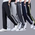 Miniatyrbillede 2 af 5: Afslappede joggingbukser til mænd, løs pasform, plus size, lige ben, sorte. Black L