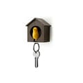 Birdhouse Keychain - Brown Birdhouse with Yellow Bird