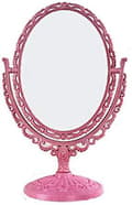 Retro Style Desktop Mirror, 360 Degree Rotatable, 2X Magnification, Suitable for Bathroom, Bedroom, and Dressing Table (Pink).