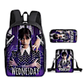 Miniatyrbild 1 av 3: Tredelad Wednesday Addams-uppsättning - Duffelväska, Ryggsäck och Pennfodral - Skolväska, Satchel, Barnleksaker, Gåvor