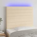 vidaXL Sänggavel LED gräddvit 80x5x118/128 cm tyg Kräm