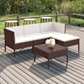 Miniatyrbild 1 av 10: vidaXL Loungegrupp med dynor 5 delar konstrotting brun Brun