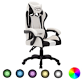 Miniatyrbild 1 av 10: vidaXL Gamingstol med RGB LED-lampor vit och svart konstläder multifärg