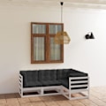 Miniatyrbild 1 av 10: vidaXL Loungegrupp med dynor 4 delar massiv furu Vit