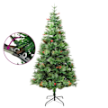 Miniatyrbild 3 av 10: vidaXL Belyst julgran med kottar grön 225 cm PVC&PE Grön