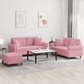vidaXL Soffgrupp med dynor 3 delar rosa sammet Rosa