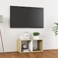 Miniatyrbild 1 av 9: vidaXL TV-bänk vit och sonoma ek 72x35x36,5 cm konstruerat trä Vit