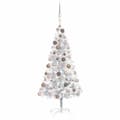 vidaXL Belyst plastgran med kulor silver 150 cm PET Silver