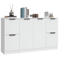Miniatyrbild 4 av 10: vidaXL Skänk 3 delar Vit konstruerat trä Vit