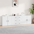 Miniatyrbild 1 av 9: vidaXL Skänk 3 delar Vit konstruerat trä Vit